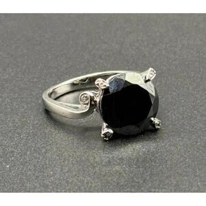 Sterling Silver Ring with Large Black Faceted Hematite